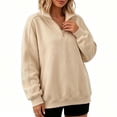 thumbnail image 3 of Women Half Zip Pullover Sweatshirt Sevevn Quarter Zip Stand Collar Relaxed Fit Fleece Fabric Drop Shoulder Long Sleeve Ribbed Cuffs For Casual Daily Wear, 3 of 7
