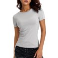 thumbnail image 3 of Top Mujeres Salvaje Camisetas Color Sólido Cuello Redondo Camisas de Fondo Slim Fit Streetwear, 3 of 5