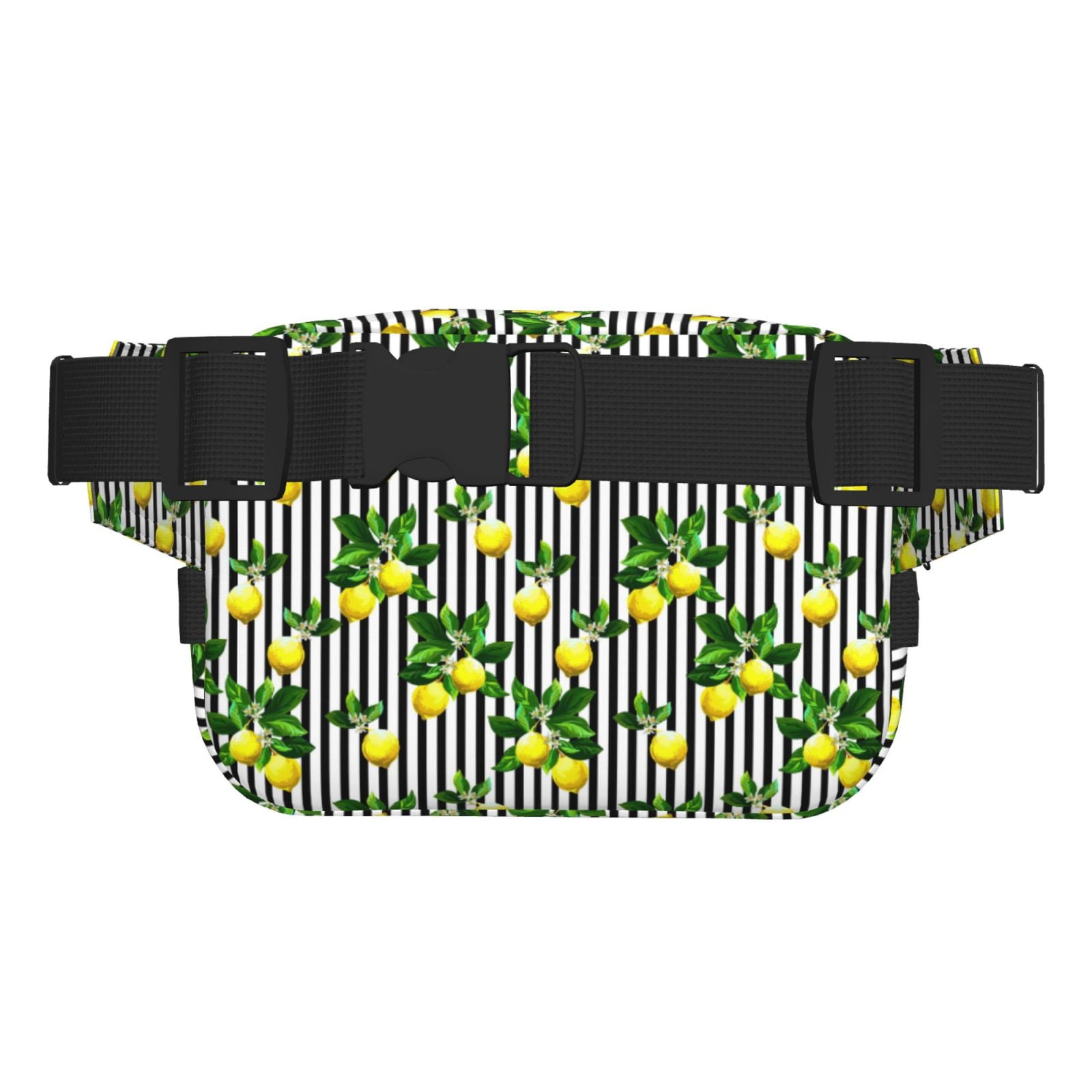 Fuzoiu Lemons on Striped Print Unisex Square Double Layer Waist Bag,Crossbody Fanny Pack Travel Workout Accessory