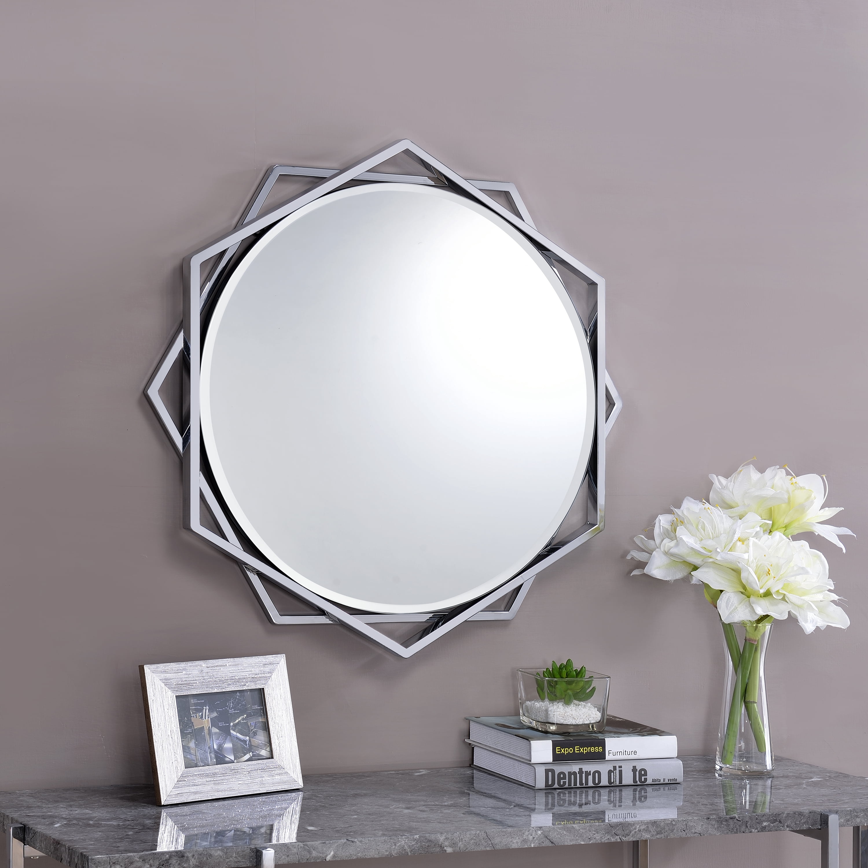 Furniture of America Aquila Contemporary 5mm Beveled Wall Mirror, Chrome