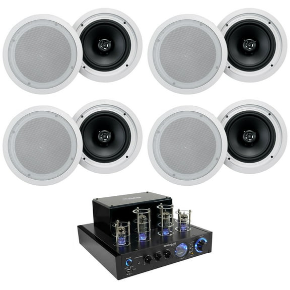 Rockville LED Tube Amp/Home Theater Receiver (8) 8" White Ceiling Speakers
