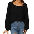 thumbnail image 1 of Blusa Cuello cuadrado Color puro Linterna Manga larga Dobladillo casual Top de moda para mujer, 1 of 5