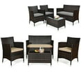 thumbnail image 1 of Costway 4PCS Patio Wicker Furniture Set Sofa Chair with Brown & Grey Cushion Covers Garden, 1 of 10