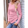 thumbnail image 4 of Womens Long Sleeve Shirts V Neck Ribbed Knit Slim Fit Light-Weight Sweater Fall Dressy Casual Tops Pink M, 4 of 8