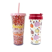 Packed Party 'Fall Into Fun' Sipper 2-Pack, Double Wall Plastic Straw Tumbler and Coffee Tumbler Set