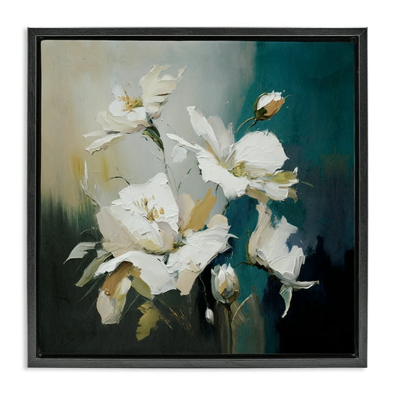 Stupell Industries Painterly Daubed Flowers Plants & Flowers Painting Black Floater Framed Canvas Art Print Wall Art, 18 x 18