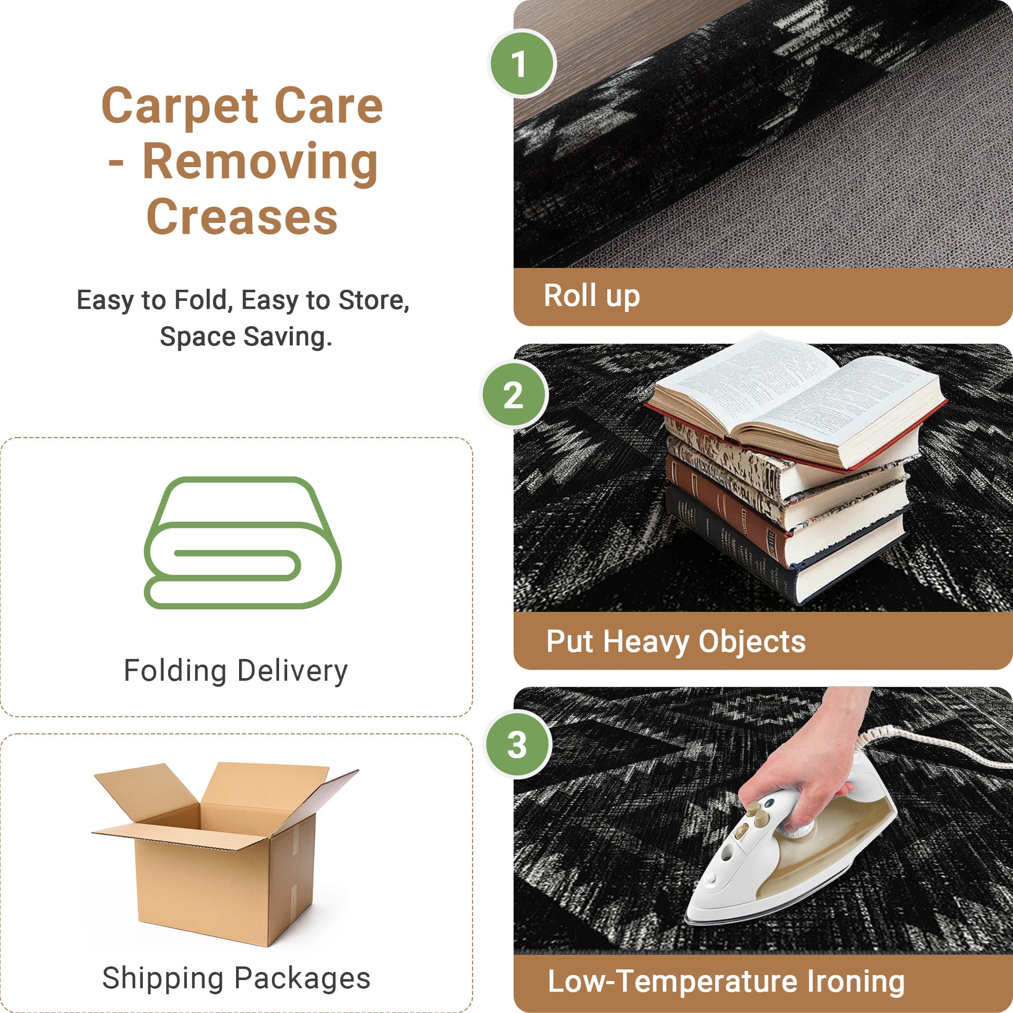 NewBuros 9'x12' Area Rug for Living Room, Machine Washable Non-Slip Rug, Soft Low Pile Stain Resistant Vintage Western Indoor Rug for Bedroom Dining Room, Black