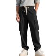 thumbnail image 2 of Men's Corduroy Cargo Pants Straight Leg Relaxed Fit Multi Pocket Drawstring Casual Utility Trousers, 2 of 7