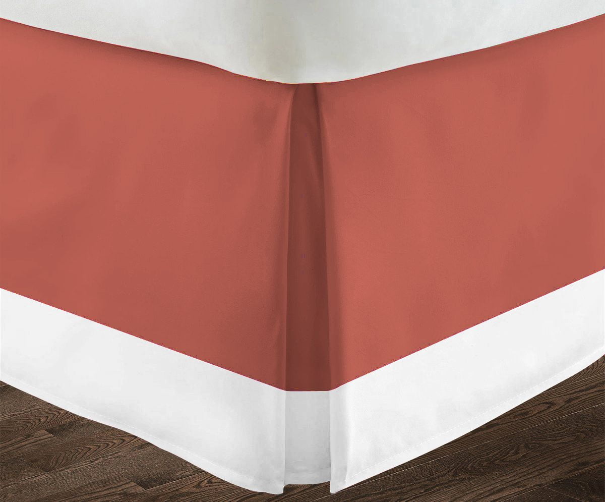 Luxury 1 Piece Split Corner Two Tone Tailored Bed Skirt, Queen Size 26 Inch Deep Pocket, 100% Egyptian Cotton, 800 Thread Count, Solid White/Brick Red Color.