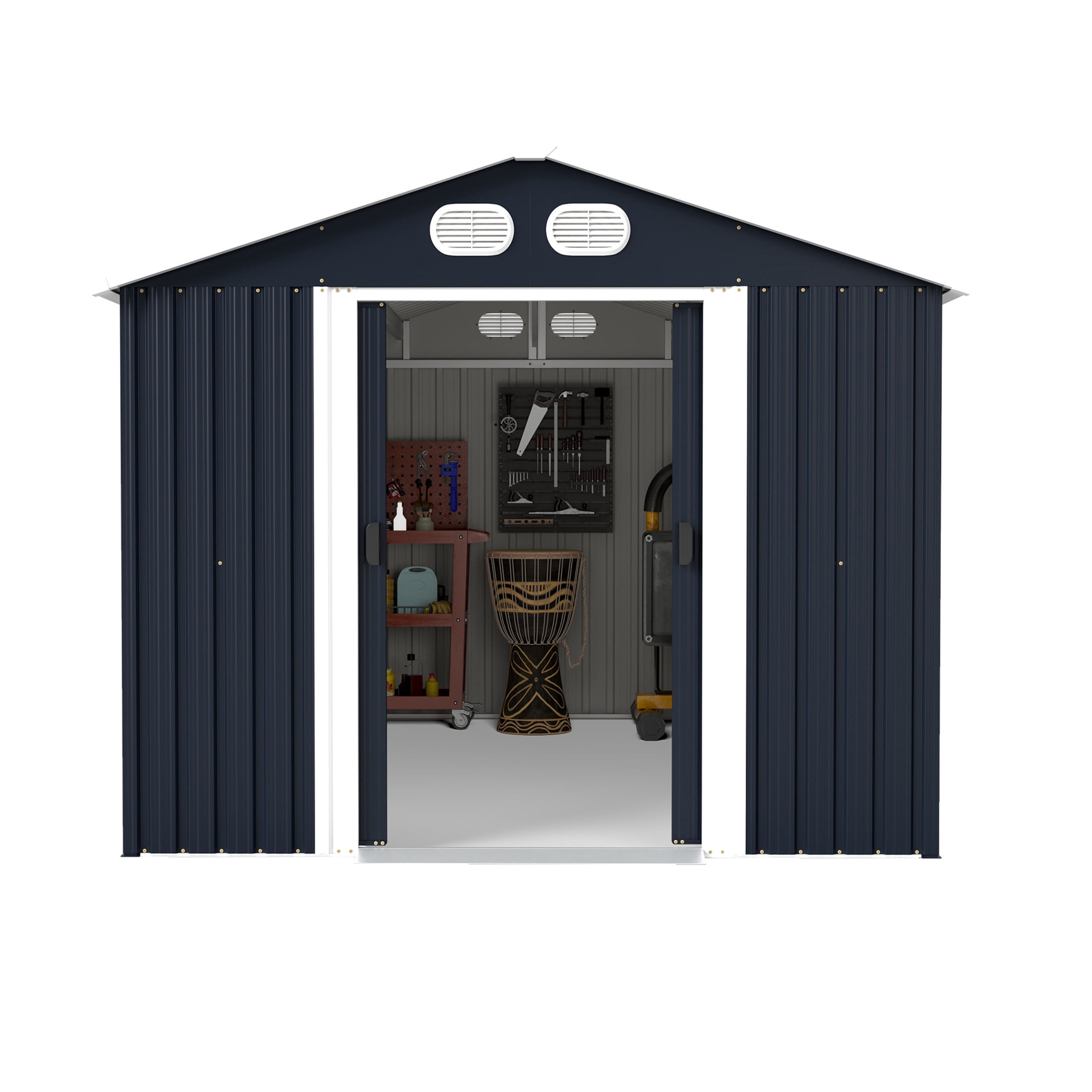 Noble House 8 x 12 FT Outdoor Metal Tool Storage Shed with Lockable Doors and Air Vents, Waterproof Garden Shed, Dark Gray