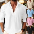 thumbnail image 3 of Men V Neck Solid Color T Shirt Casual Long Sleeve Muscle Slim Fit Tee Blouse Top, 3 of 6
