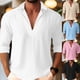 thumbnail image 3 of Men V Neck Solid Color T Shirt Casual Long Sleeve Muscle Slim Fit Tee Blouse Top, 3 of 6