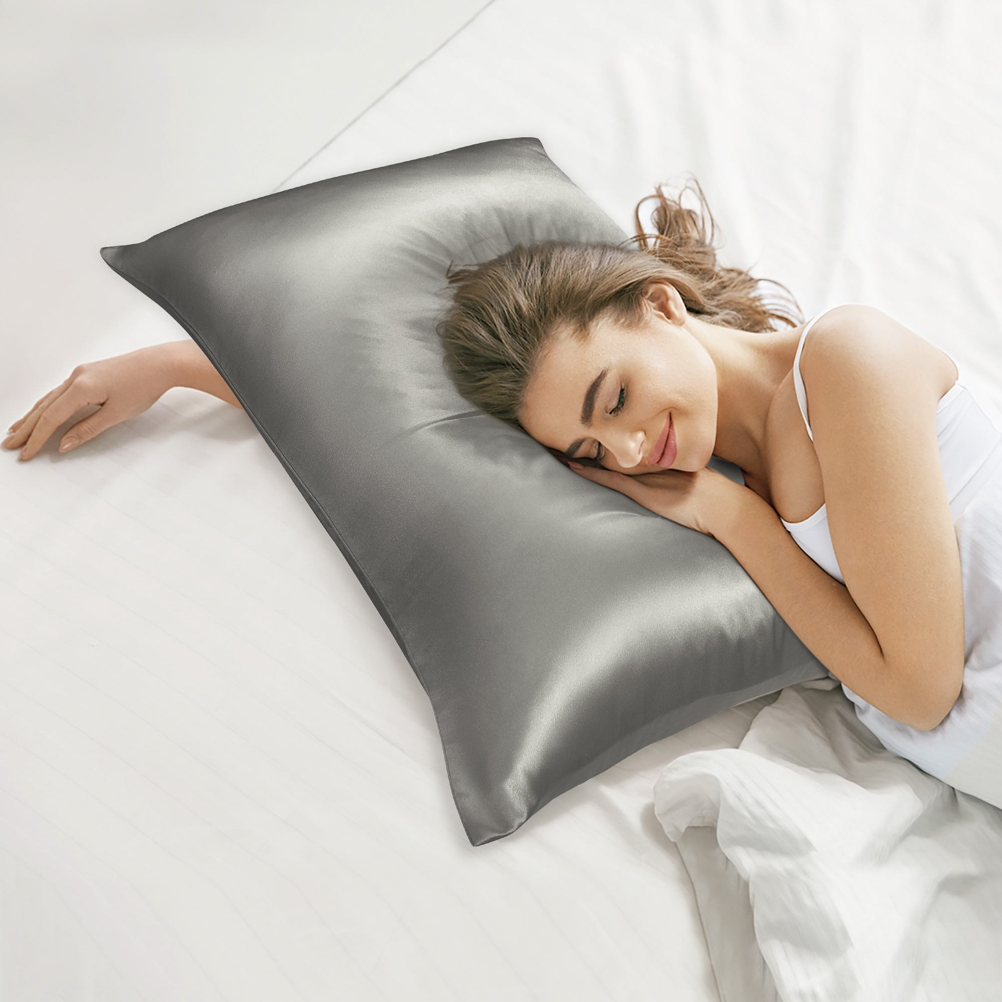 Unique Bargains 19 Momme Silk Pillowcase with Zipper 1 Pc Gray 20" x 26"