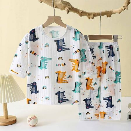 

Lilgiuy Baby Girls Boys Home Clothing Summer Casual Three Quarter Sleeve Soft Loungewear Thin Air-conditioned Blouse Long Pant
