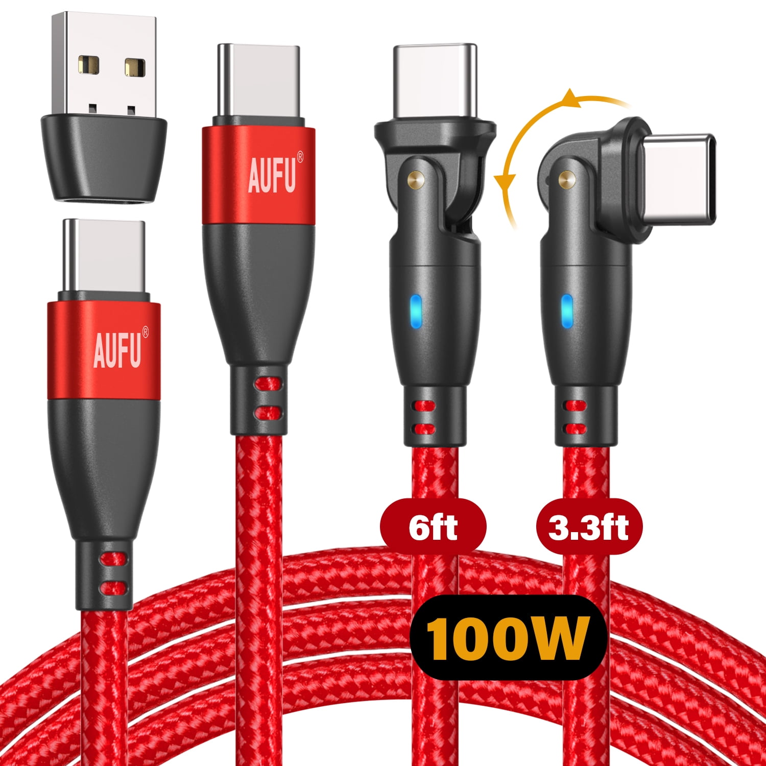 USB C to USB C Cable [100W, 2Pack 3.3ft/6ft], AUFU PD 5A Fast Charging Type C to Type C Cable