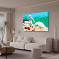 thumbnail image 3 of A White Pelican and A Parrot Foraging on Beach with Colorful Shells and Tranquil Waters Canvas Poster Bedroom Decor Sports Landscape Office Room Decor Gift,Frame-style,08x12inch(20x30cm), 3 of 8