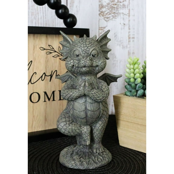 Small Baby Garden Dragon In Zero Gravity Yoga Balance Faux Stone Finish Statue