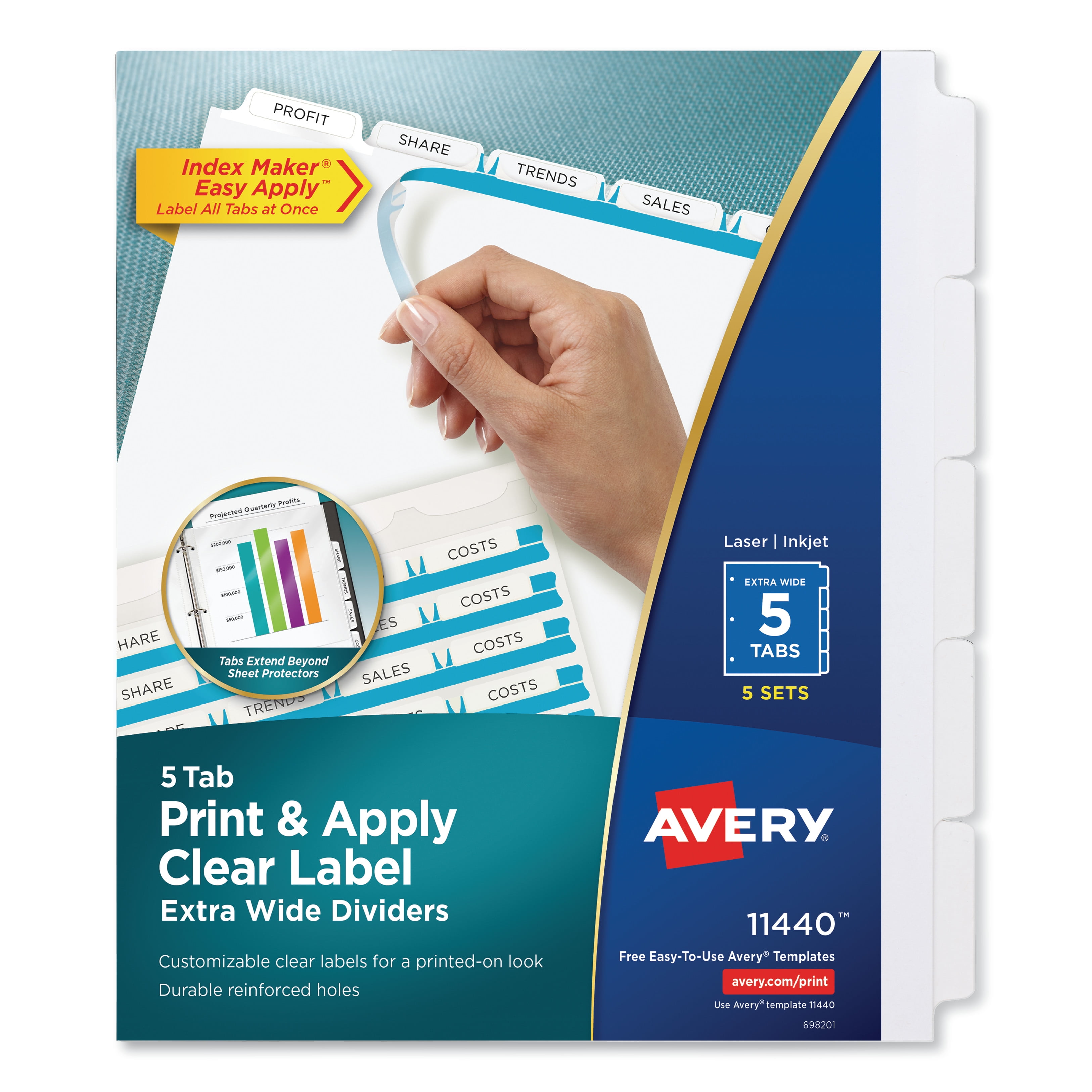 Avery 5Tab Extra Wide Binder Dividers, Easy Print & Apply Clear Label