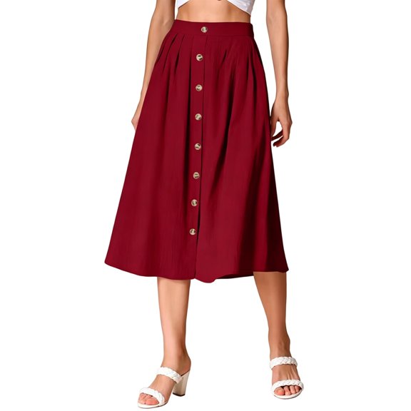 Arlun Women's High Waisted Button Front Midi Skirts Summer Solid Color Loose Fit Below Knee Flowy A-Line Skirt with Pockets 2026 Simple and Stylish Beach Casual Skirts XL