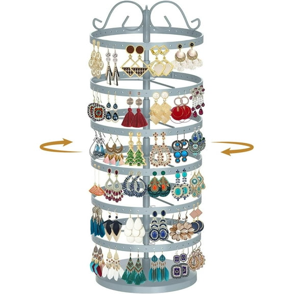 Rotating Earring Holder Stand, 6 Tier Jewelry Organizer, Metal, Grey