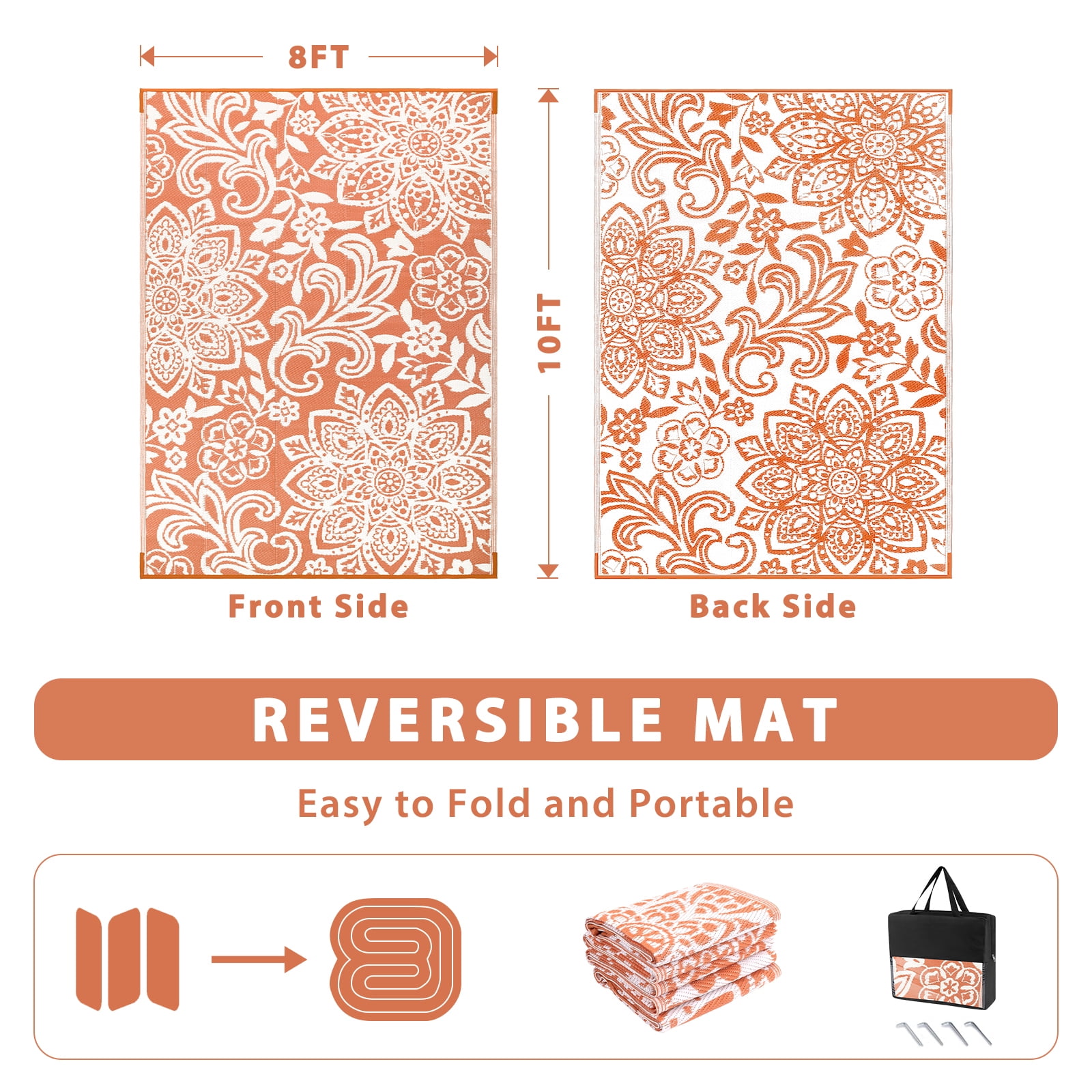MJIAexp 6'x9' Orange Outdoor Rug Patio Rug Waterproof RV Outdoor Rug Camping Rugs Reversible Plastic Straw Rug Large Outdoor Mat for Camping, Balcony Apartment, Patio, Porch, Picnic, Beach