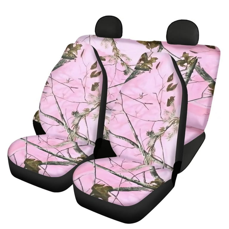 Renewold Pink Camo Hunting Oak Car Seat Covers Full Set Waterproof 4 Piece Front Rear Split Bench Seat Covers Protectors Easy to Install Car Seat