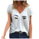 thumbnail image 1 of Gibobby Casual Playera de Manga Corta para Mujer Camiseta suelta informal con cuello en V para mujer, blusa manga corta con estampado(Blanco,G), 1 of 3