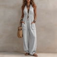 thumbnail image 2 of BVnarty Women Halter Deep V Gathered Waist Jogger Jumpsuit, Large Patch Pockets Relaxed Silhouette for Coastal Trip Gray XL, 2 of 8
