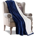 thumbnail image 1 of Sherpa Reversible Blanket Throw Size Navy 480GSM Fleece Blanket for Bed Sofa, 1 of 7