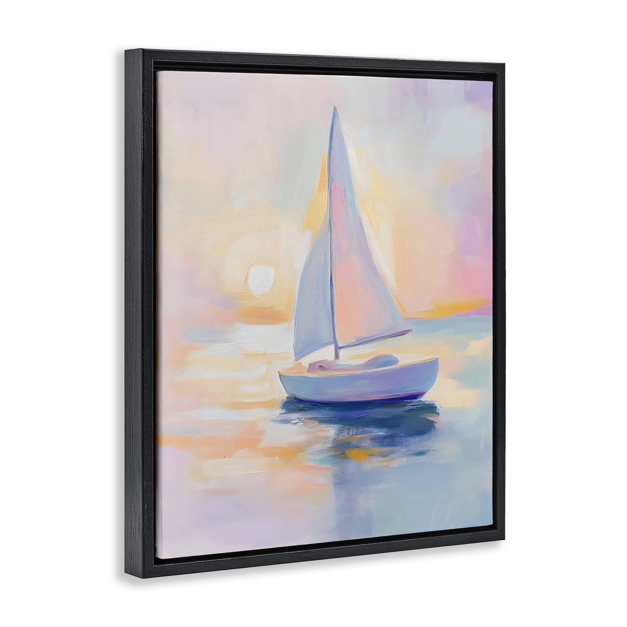 Stupell Industries Pastel Sailboat Toward Pink Horizon Black Framed Floater Canvas Wall Art, design by The Prints Vibe