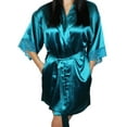 thumbnail image 3 of Women's Satin Kimono Short Robe with Lace Trim Sleeves, 3 of 10