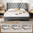 thumbnail image 3 of Yaheetech Queen Size Upholstered Platform Bed Frame, Wooden Slat Support, Light Gray, 3 of 8