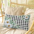 thumbnail image 4 of Spring Floral Pillow Covers, Linen Long Throw Pillow Case, Daisy Eucalyptus Leaves Black White Plaid Holiday Pillow Protector Decorative Cushion Cover for Living Room/Bedroom 12" x 20", 4 of 8