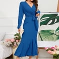 thumbnail image 1 of FcBaudy Robe à Manches Longues Col en V, Robes d'Été pour Femmes, Robes de Mode Féminine Col en V Manches Longues Robe Unie Sirène Robes Femmes Robe, 1 of 8
