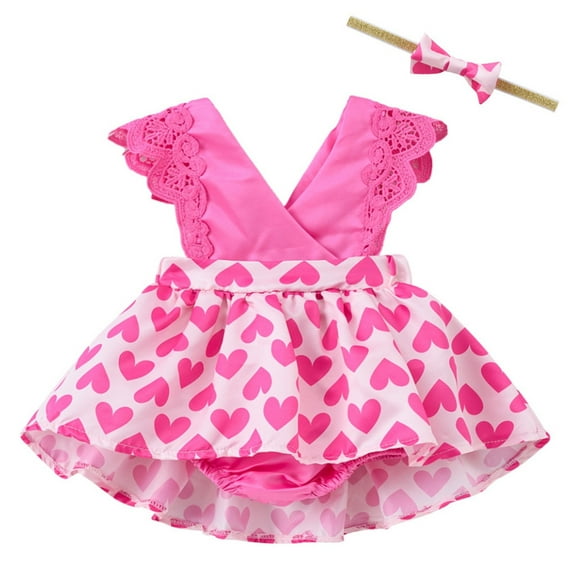 JUoaLXG Baby Girls Casual Dresses Summer Sleeveless Floral Print Crawl Suit Headband 3 To 27 Months Dress Activewear,Pink,18-24 Months