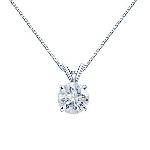 Platinum Round 4-Prong Solitaire Moissanite Pendant Necklace (1/2ct TGW, 5mm, O.White) 16 to 18-inch by Diamond Wish