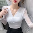 thumbnail image 1 of Women's Monochromatic V-Neck Long Sleeve T-Shirt Spring Clothes Temperament Office Lady Casual Tops Simplicity New Style Fashion, 1 of 5