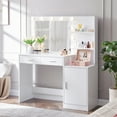 thumbnail image 5 of Vastcury Minimalist Vanity Desk with Mirror and Lights, Bedroom 3 Level Makeup Dresser, Dressing Table with Large Vertical Organizer & 2 Drawer, White, 5 of 6