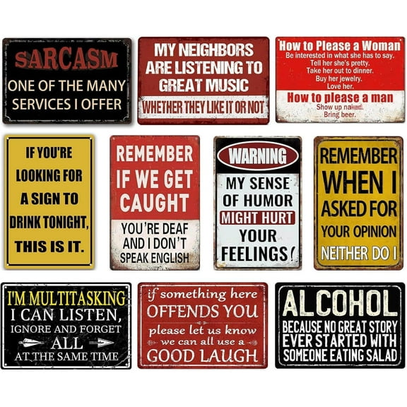 Funny Bar Signs for Home Bar Wall Art - Man Cave Decor Garage Signs for Men - Vintage Bar Metal Tin Signs 10-Piece Set - Basement Pub Wall Decor Gifts 8x12 Inch