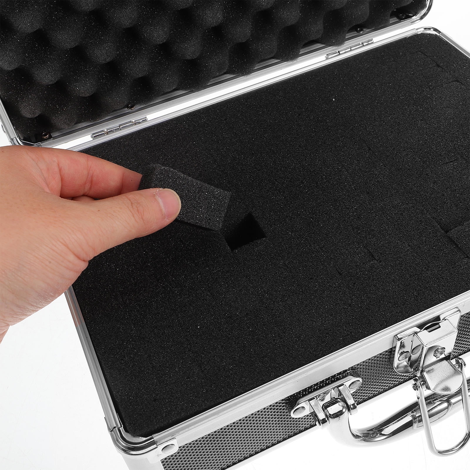 Masteelf Silver Aluminum Alloy Storage Box Multifunctional Portable Tool Case with Handle Lockable Metal