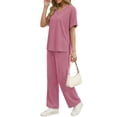 thumbnail image 4 of Fantaslook Lounge Sets for Women Casual 2 Piece Outfits Summer V Neck Short Sleeve Tops and Wide Leg Pants Pajamas Sets, 4 of 10