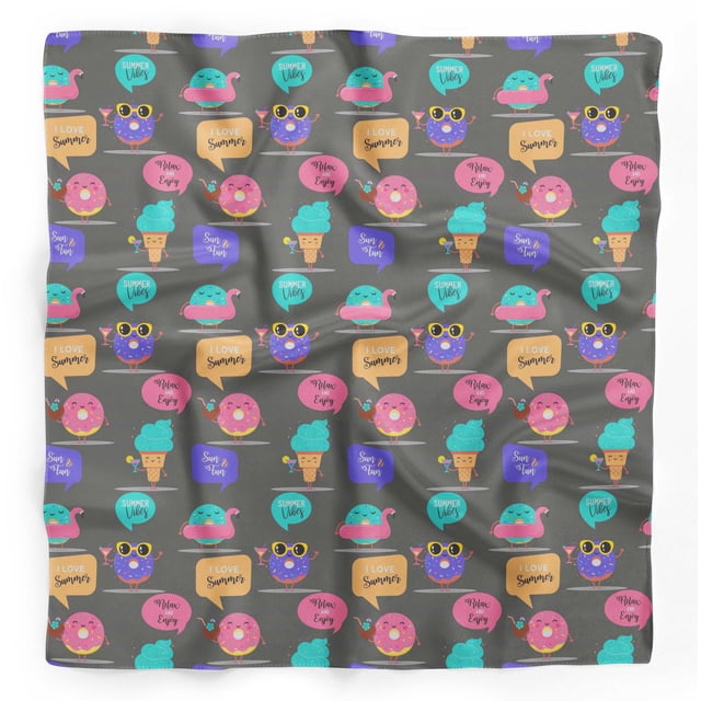 Bimba Gray Donut & Text Printed Pure Silk Scarf For Hair Neck Head Bandanas For Women 40 x 80 Inches