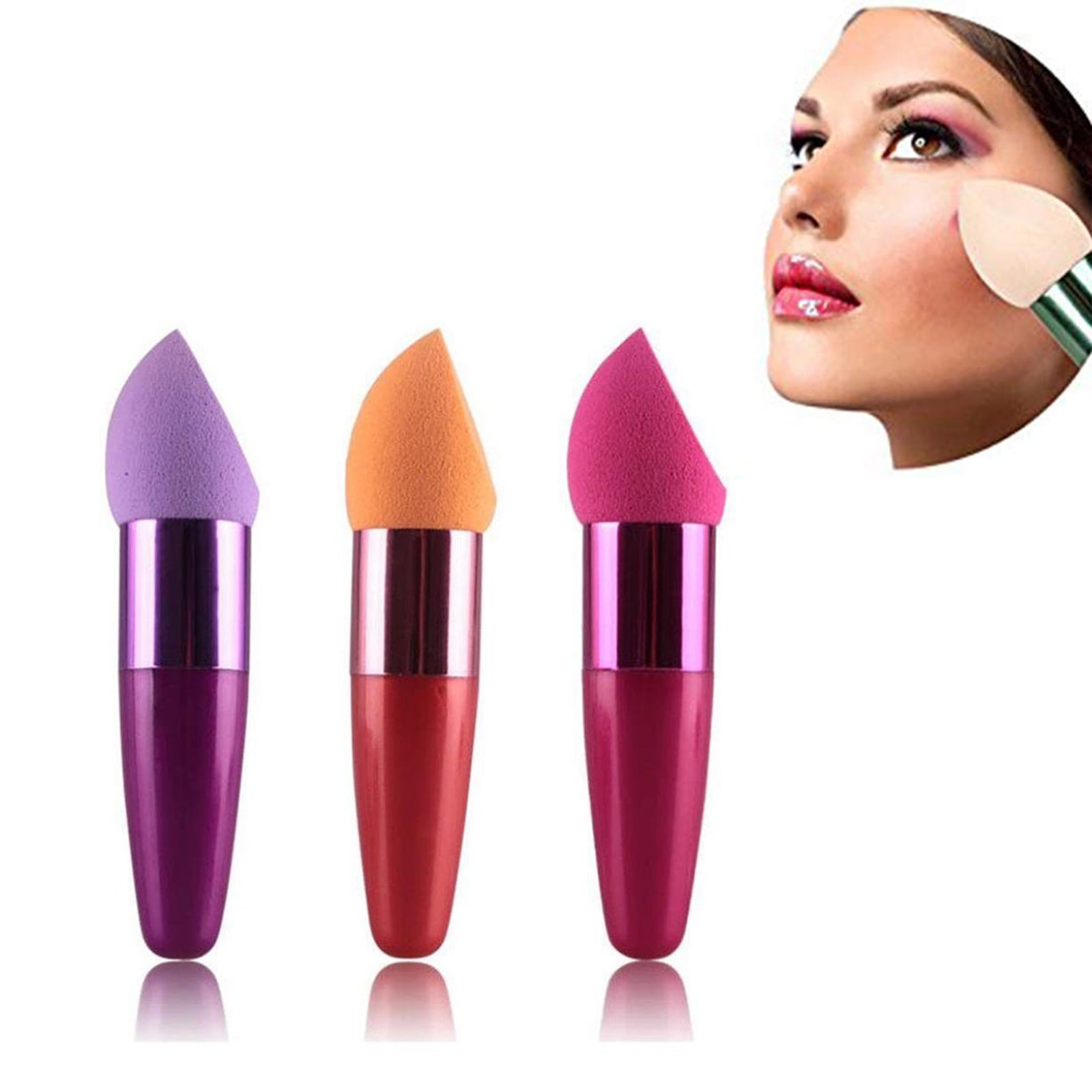 3Pcs Cosmetic Makeup Blender Sponges Foundation Beauty Cosmetics Egg Puff Brush in Pink color with 3 Shapes Eco Sponge puff Head