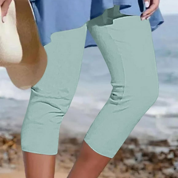 LOVZFMLL Women's Capri Pants, Sports Capris Solid Color Comfortable Casual Beach Yoga Capris Mint Green, XL