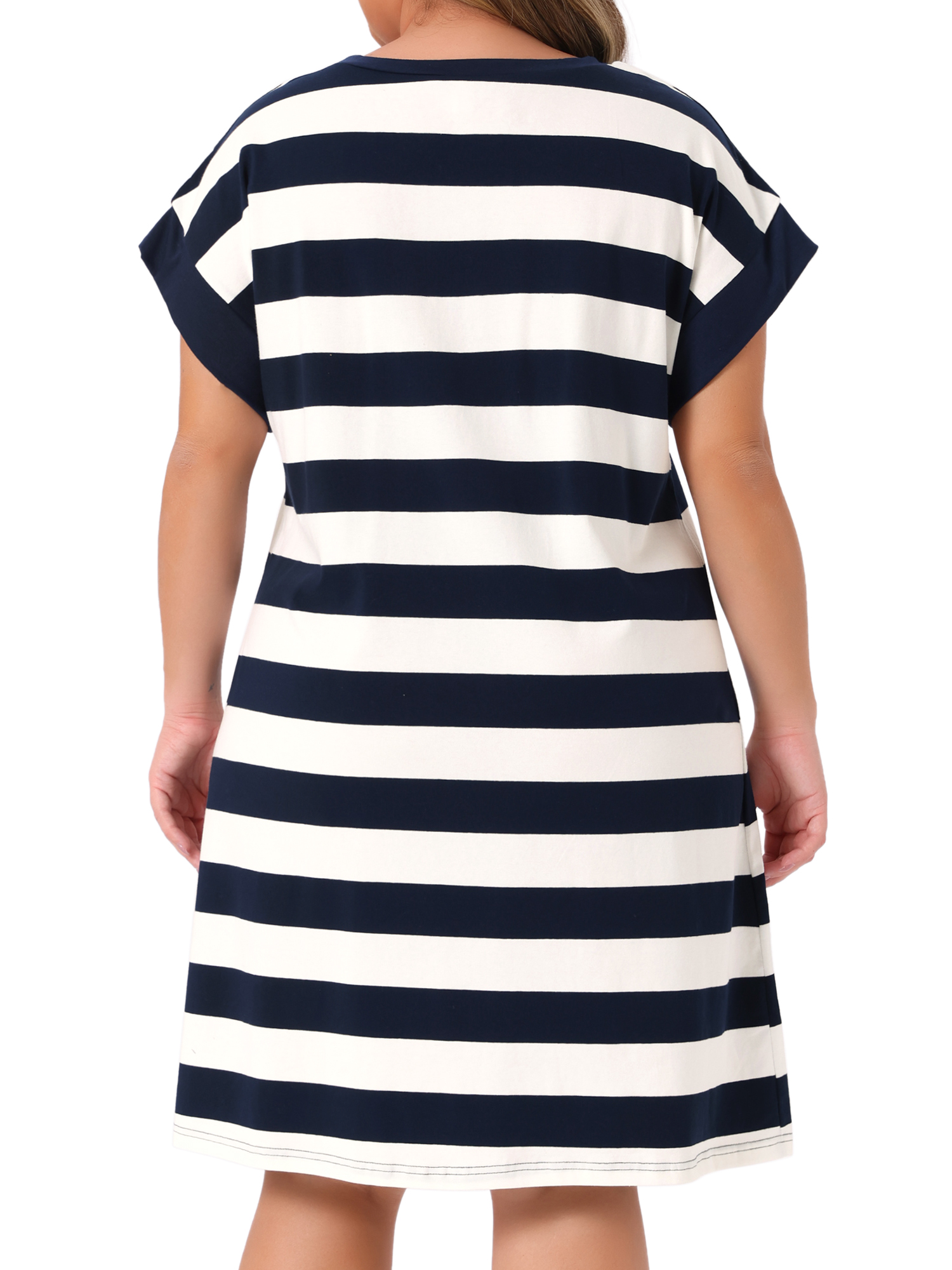 DARING DIVA Women's Plus Size Tunic Short Sleeve Striped Casual t Shirt Dress 1X Blue
