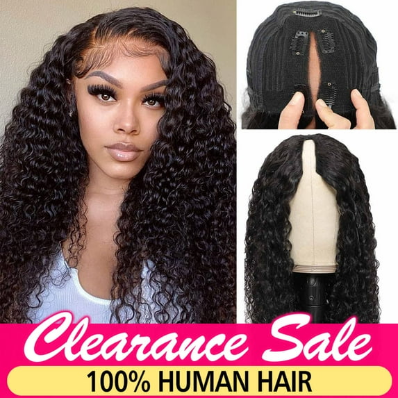 V Part Wigs Human Hair Wigs Deep Wave For Black Women 100%humanhair Deep Curly Wig Natural Color 180% Density 10A