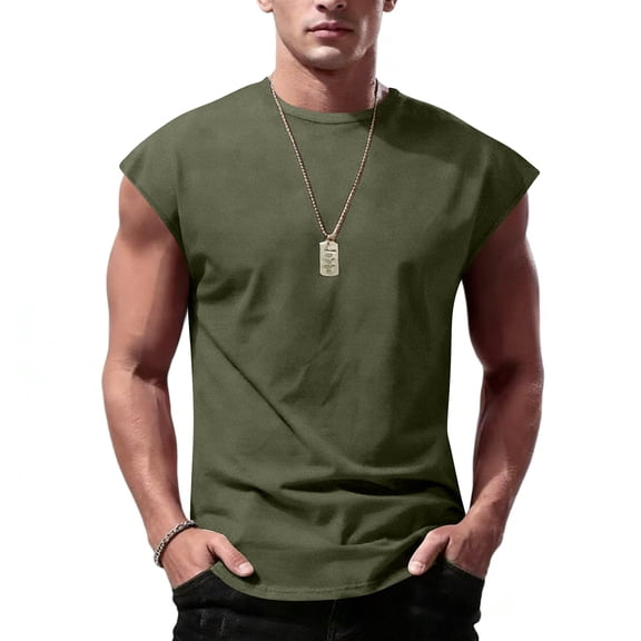 Mens Sleeveless Shirts 2026 Summer Cotton Workout Tank Tops Cut Off Shirts Gym Muscle Loose Fit Tee Army Green 2XL