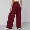thumbnail image 5 of Women's High Waist Pleated Wide Leg Dress Pants Solid Color Flowy Loose Straight Suit Trousers with Pockets Business office Casual Pants Wine, 5 of 5