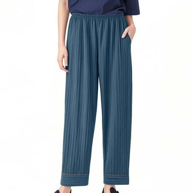 Qtocio Womens Sleep Pants,Solid Color High Waist Lightweight Home Pants Loose Style Bottoms with Side Pockets