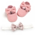 thumbnail image 2 of Cotton Baby Boys Girls Shoes for 0-18 Months Infant First Walking Shoes Anti-Slip Casual Walking Shoes Bow Sneakers with Headband,2PCS, 2 of 4
